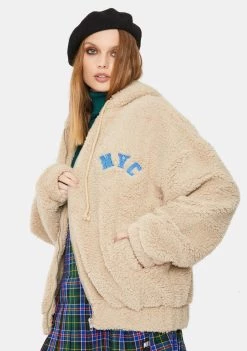 Daisy Street Outerwear Tan Hooded Sherpa Jacket