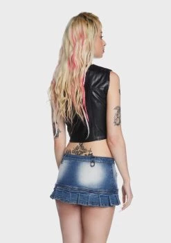 Daisy Street Vegan Leather Waistcoat Top Tank Crop Top