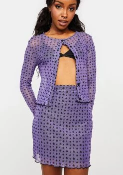 Daisy Street Purple Floral Mesh Mini Skirt