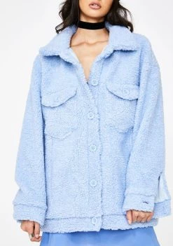 Daisy Street Blue Teddy Trucker Jacket Outerwear