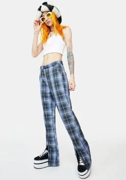Daisy Street Split Plaid Trousers