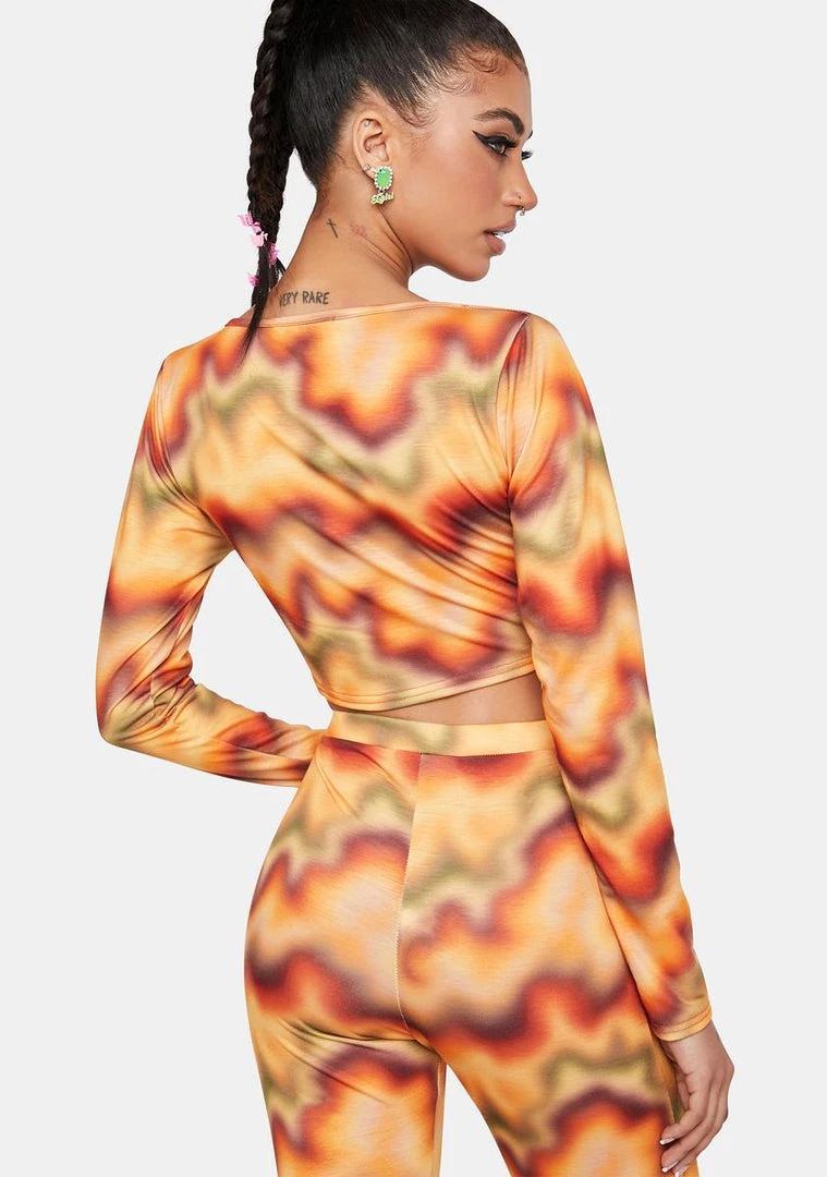 Daisy Street Orange Multi Print Lace-Up Crop Top Tops