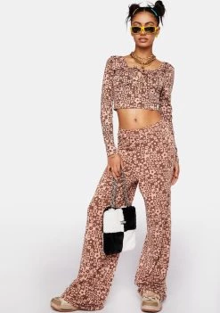 Daisy Street Floral Flared Trousers