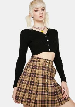 Daisy Street Black 90s Cropped Knit Cardigan Tops