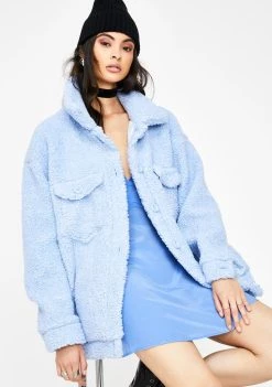 Daisy Street Blue Teddy Trucker Jacket Outerwear