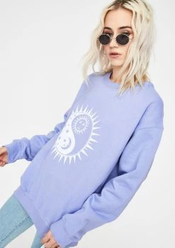 Daisy Street Tops Yin Yang Sun Print Oversized Sweatshirt