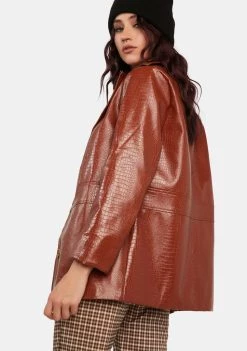 Daisy Street Brown Croc Vegan Leather Blazer