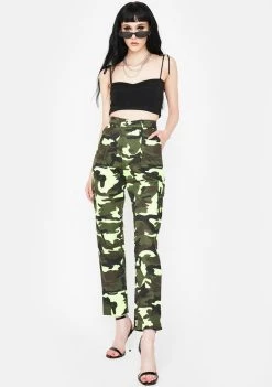 Daisy Street Neon Green Camo Cargo Pants Bottoms
