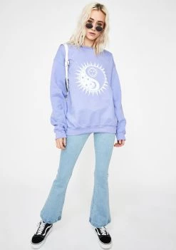 Daisy Street Tops Yin Yang Sun Print Oversized Sweatshirt