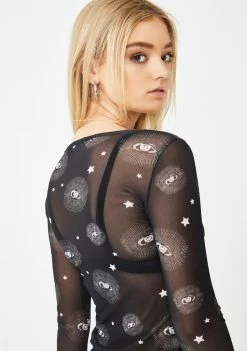 Daisy Street Astrology Mesh Top Tops