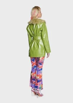 Daisy Street Green Faux Leather Fur Trim Coat Faux Fur Coats