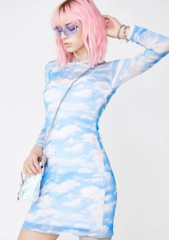 Daisy Street Cloud Print Mesh Dress Dresses