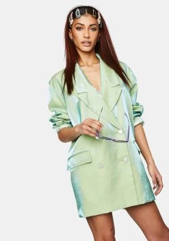 Daisy Street Outerwear Iridescent Green Relaxed Tailored Blazer