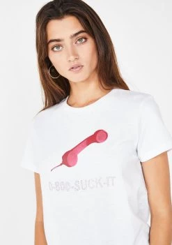 Daisy Street Tops Hostile Hotline Rhinestone Tee