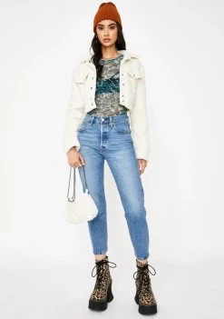 Daisy Street Water Print Mesh Long Sleeve Top