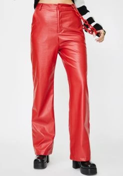 Daisy Street Red Chain Vegan Leather Trousers Bottoms