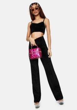 Daisy Street Velvet Jaquard Wide Leg Trousers Bottoms