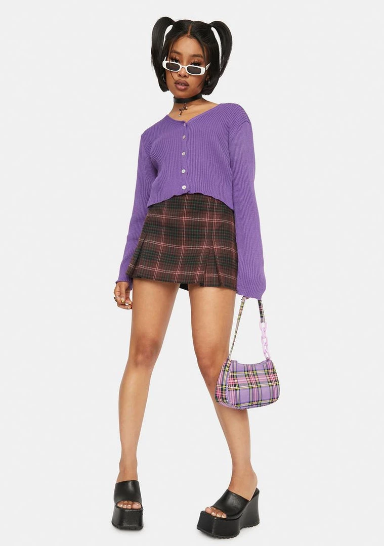 Daisy Street Purple Ribbed 90s Cardigan