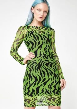 Daisy Street Zebra Print Mesh Dress Dresses