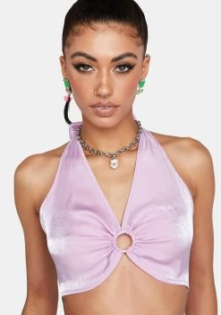 Daisy Street Crop Halter Top Shine O-Ring Halter Top
