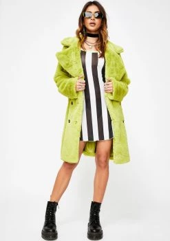 Daisy Street Outerwear Green Faux Fur Wrap Coat