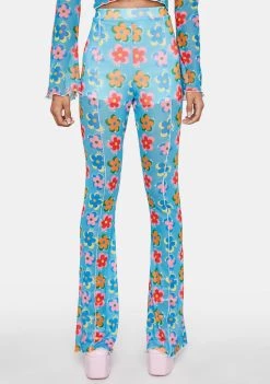 Daisy Street Blue Floral Mesh Trousers
