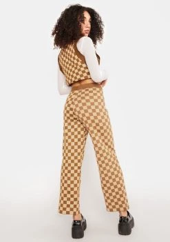 Daisy Street Knitted Checkered Trousers Bottoms