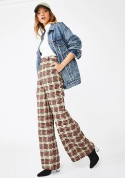 Daisy Street Red Checker Print Wide Leg Trousers Bottoms