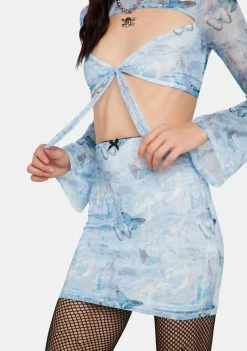 Daisy Street Mesh Butterfly Mini Skirt