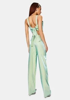 Daisy Street Iridescent Green Relaxed Straight Trousers Bottoms
