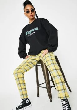 Daisy Street Yellow Checker Print Tapered Pants