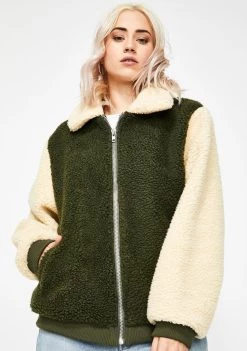 Daisy Street Khaki Teddy Bomber Jacket