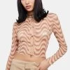 Daisy Street Brown Wave Print Mesh Top Mesh Shirt