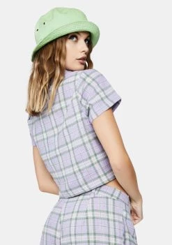 Daisy Street Tops Lilac Checked Tie Front Crop Top