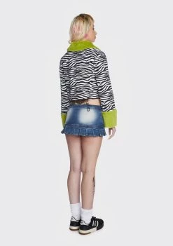 Daisy Street Zebra Print Fur Trim Jacket Faux Fur Jacket