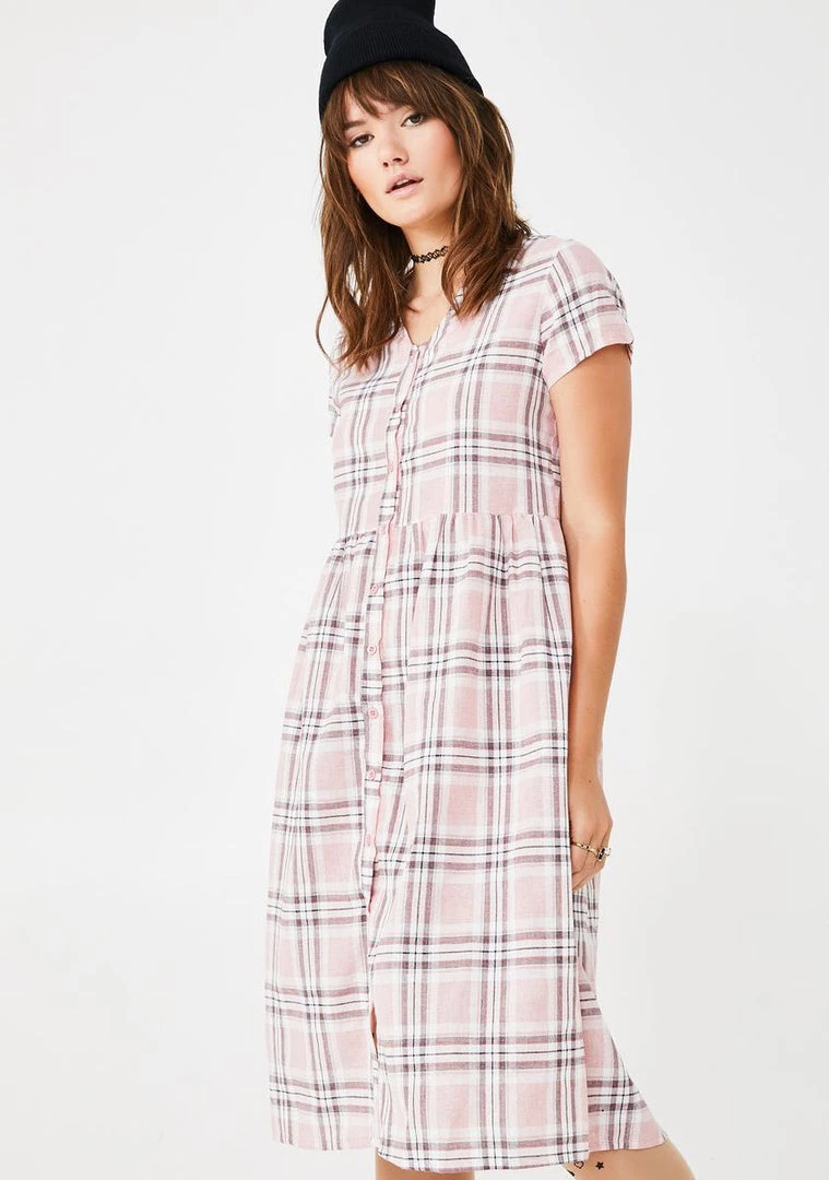 Daisy Street Check Print Smocked Midi Dress