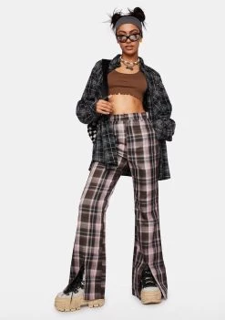 Daisy Street Bottoms Brown Split Plaid Trousers