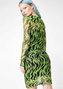 Daisy Street Zebra Print Mesh Dress Dresses
