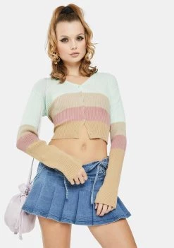 Daisy Street Tops Pastel 90's Crop Stripe Cardigan