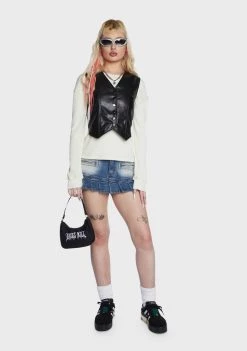 Daisy Street Vegan Leather Waistcoat Top Tank Crop Top