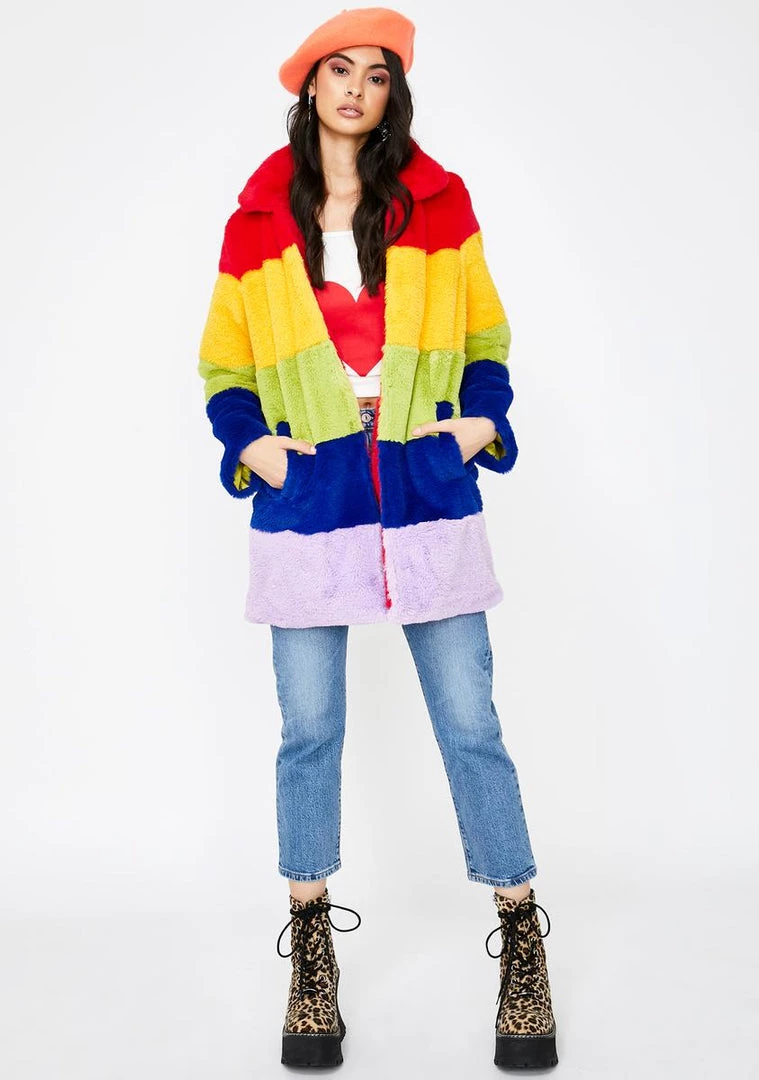Daisy Street Rainbow Faux Fur Coat