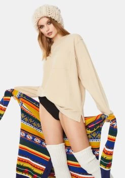 Daisy Street Tan Stay At Home Crewneck Sweatshirt