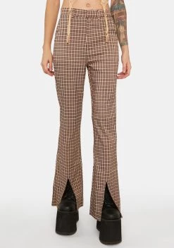 Daisy Street Brown Check Split Hem Trousers