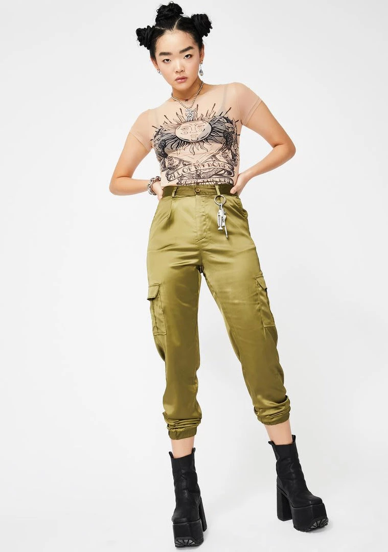 Daisy Street Green Satin Utility Trousers