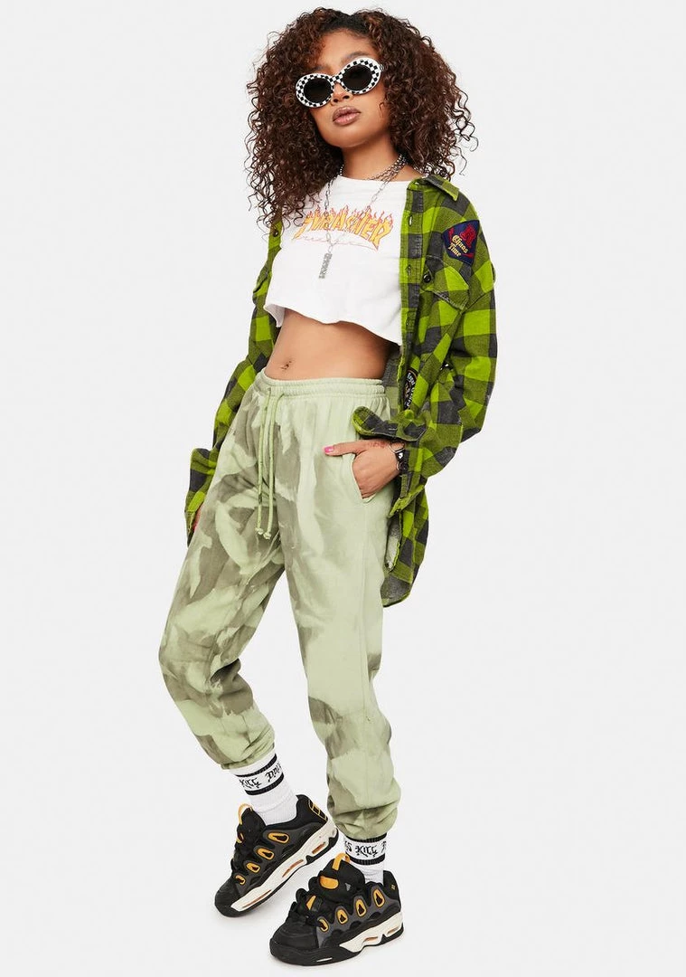 Daisy Street Green Tie Dye Oversized Joggers Bottoms