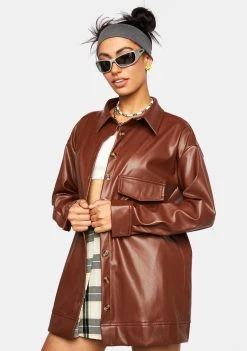 Daisy Street Vegan Leather Shacket Outerwear