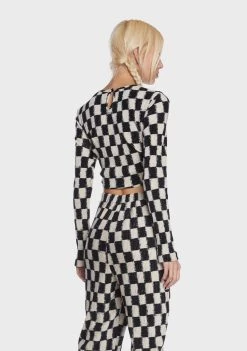 Daisy Street Checkered Crop Top Long Sleeve Crop Top