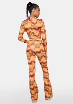 Daisy Street Orange Multi Print Becky Flare Pants Bottoms