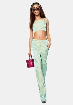 Daisy Street Iridescent Green Relaxed Straight Trousers Bottoms