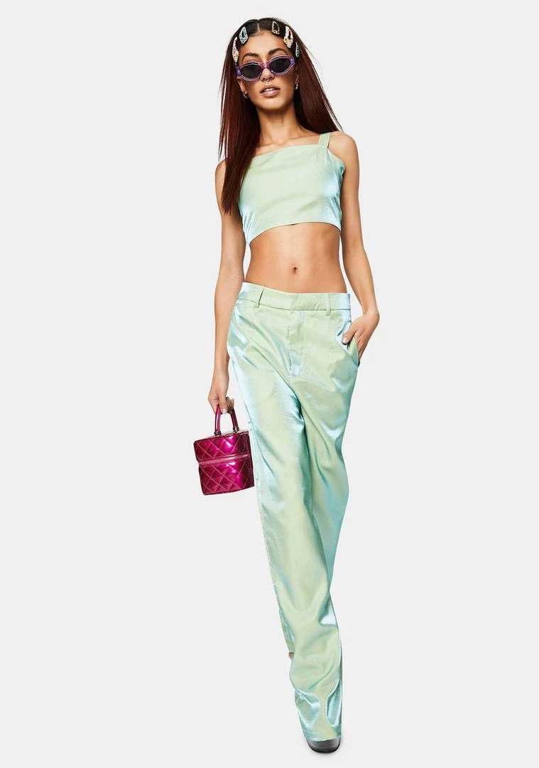 Daisy Street Iridescent Green Relaxed Straight Trousers Bottoms